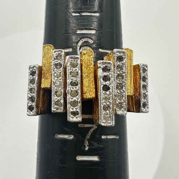 Panetta vintage sterling silver gold vermeil rhinestones modernist ring 6.5 - Picture 3 of 10
